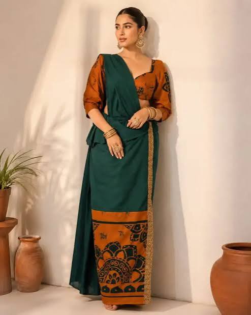 Midnight Lotus Batik Saree